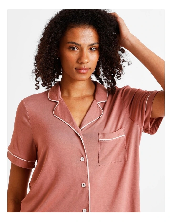 Pure Comfort Short Sleeve Long PJ Set in Terracotta image 2