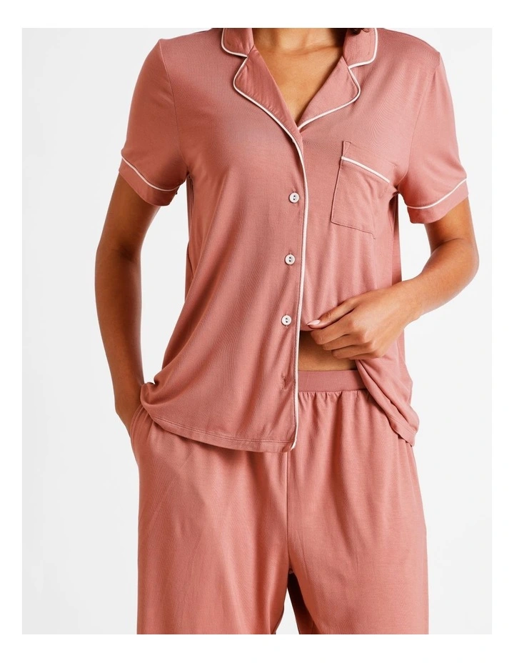 Pure Comfort Short Sleeve Long PJ Set in Terracotta image 4