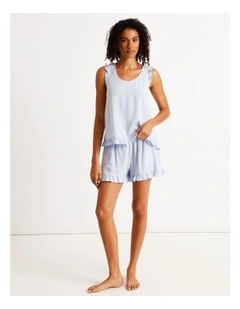 Serene Dobby Frill Tank Boxer Set in Soft Blue