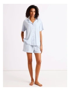 Serene Dobby Relaxed Short Sleeve PJ Set in Soft Blue
