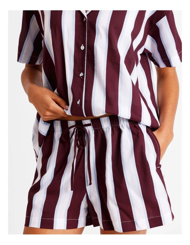 Serene Woven Relaxed Short Sleeve PJ Set in Plum Wide Stripe Print image 3