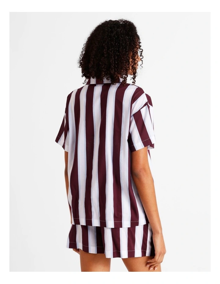 Serene Woven Relaxed Short Sleeve PJ Set in Plum Wide Stripe Print image 5