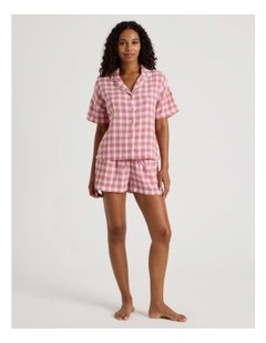 Divine Cheesecloth Short Sleeve PJ Set in Terracotta Check Y/D Print