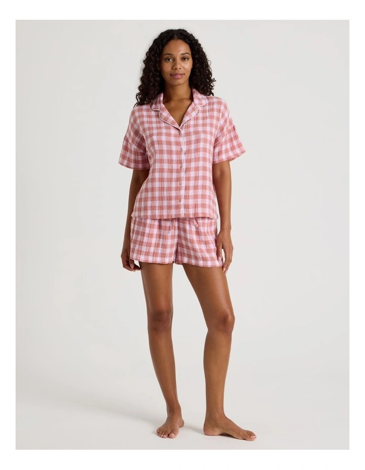 Divine Cheesecloth Short Sleeve PJ Set in Terracotta Check Y/D Print image 1