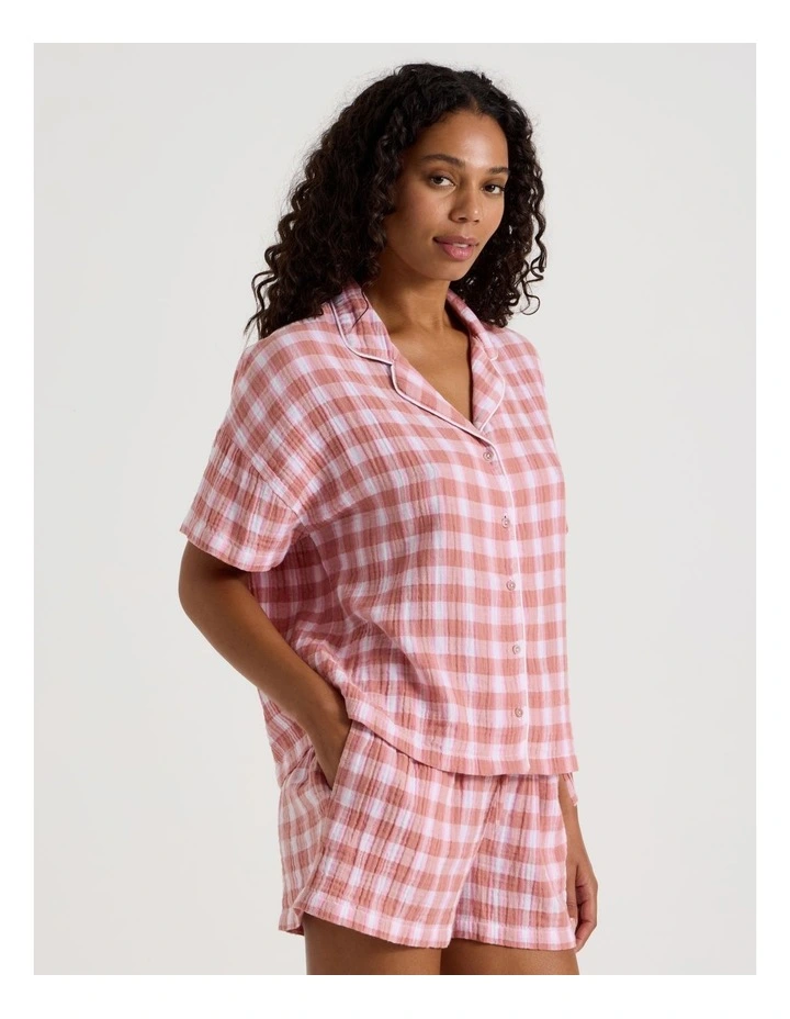 Divine Cheesecloth Short Sleeve PJ Set in Terracotta Check Y/D Print image 3
