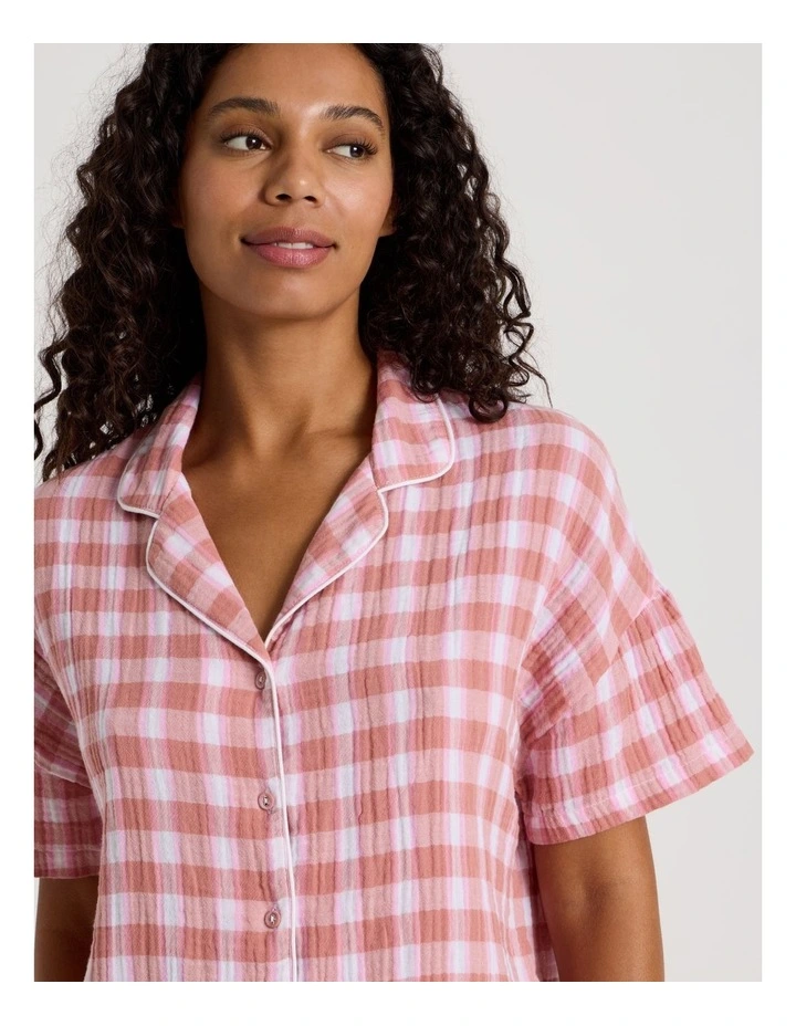 Divine Cheesecloth Short Sleeve PJ Set in Terracotta Check Y/D Print image 4