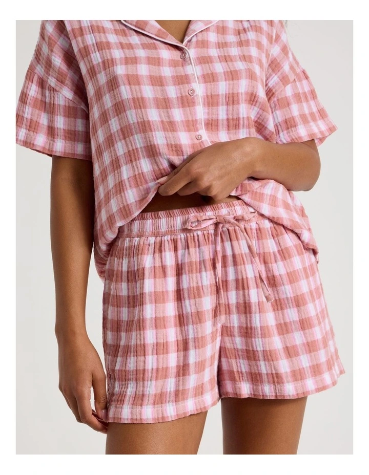 Divine Cheesecloth Short Sleeve PJ Set in Terracotta Check Y/D Print image 5