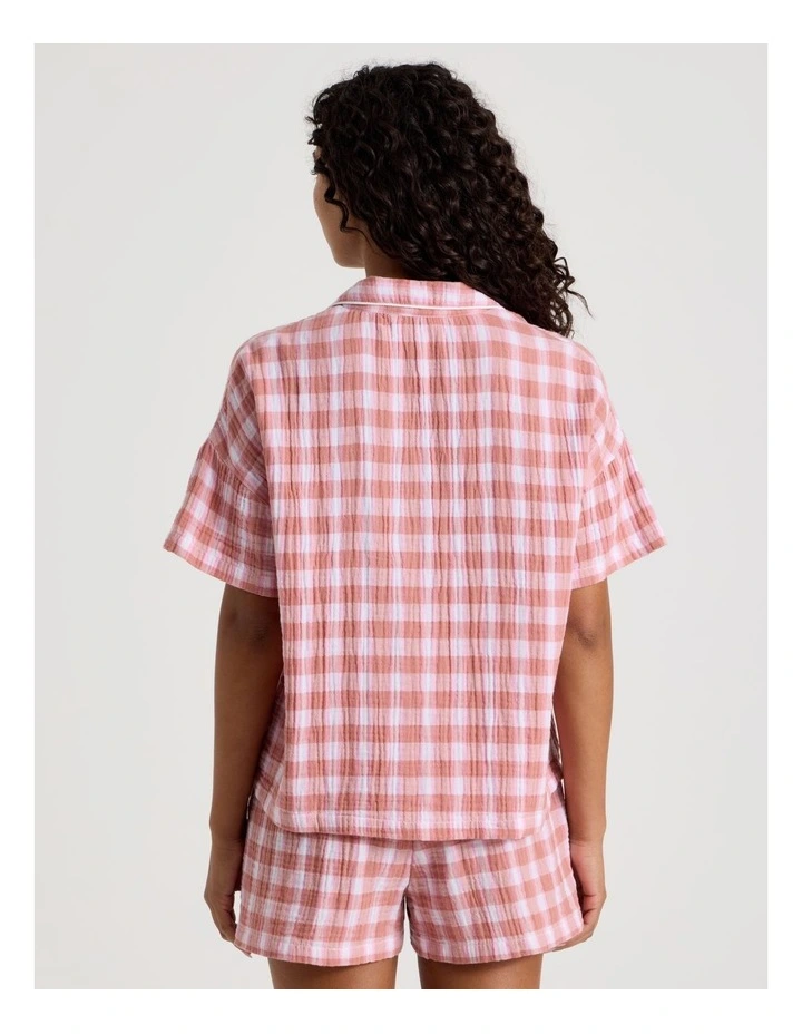 Divine Cheesecloth Short Sleeve PJ Set in Terracotta Check Y/D Print image 6