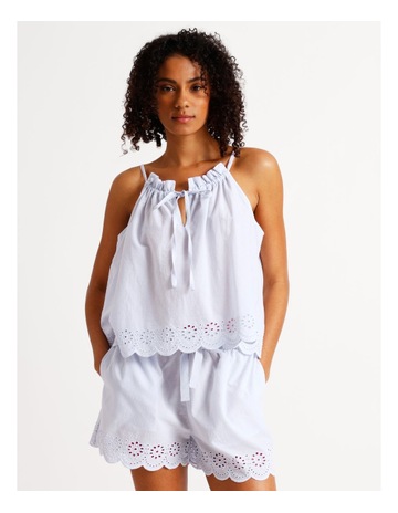 Divine Broderie Cami Short PJ Set in Soft Blue