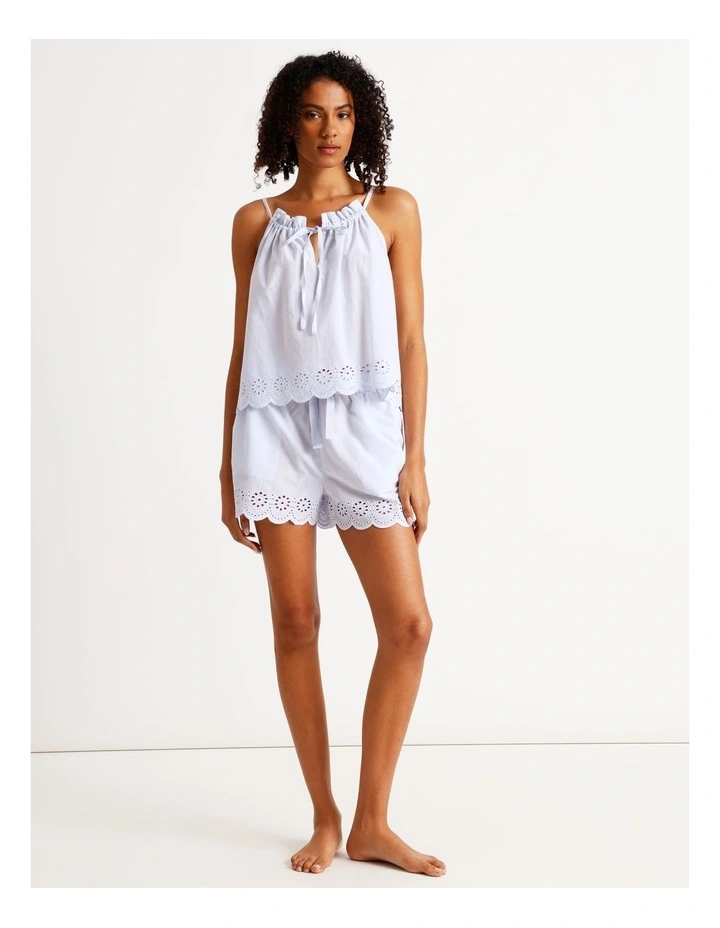 Divine Broderie Cami Short PJ Set in Soft Blue image 2