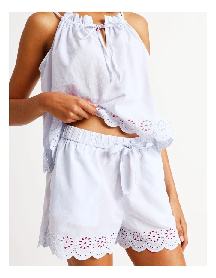 Divine Broderie Cami Short PJ Set in Soft Blue image 4