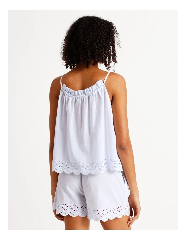 Divine Broderie Cami Short PJ Set in Soft Blue image 5