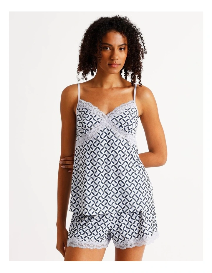 Aurora Cami Boxer PJ Set in Steel Blue Tile Print image 2