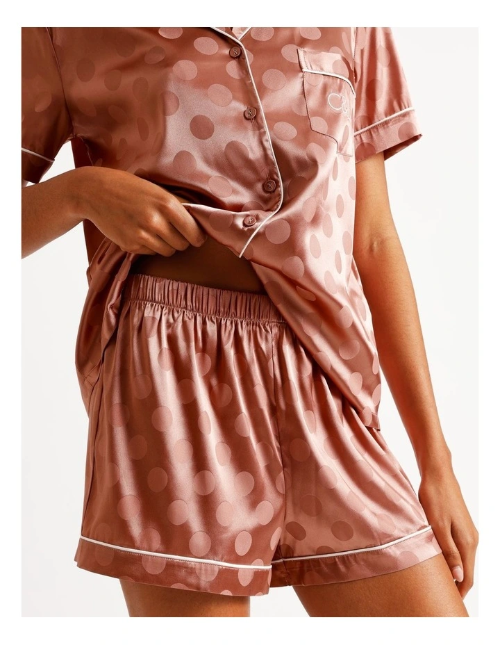Luxe Satin Jacquard Short Sleeve Short PJ Set in Terracotta Jacquard Spot image 4