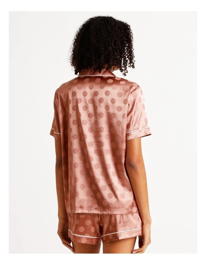 Luxe Satin Jacquard Short Sleeve Short PJ Set in Terracotta Jacquard Spot image 5