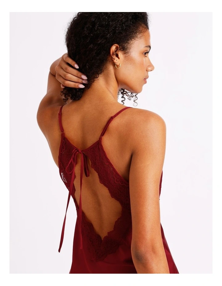 Luxe Satin Lace Bodice Cami Boxer Set in Chilli Red image 2