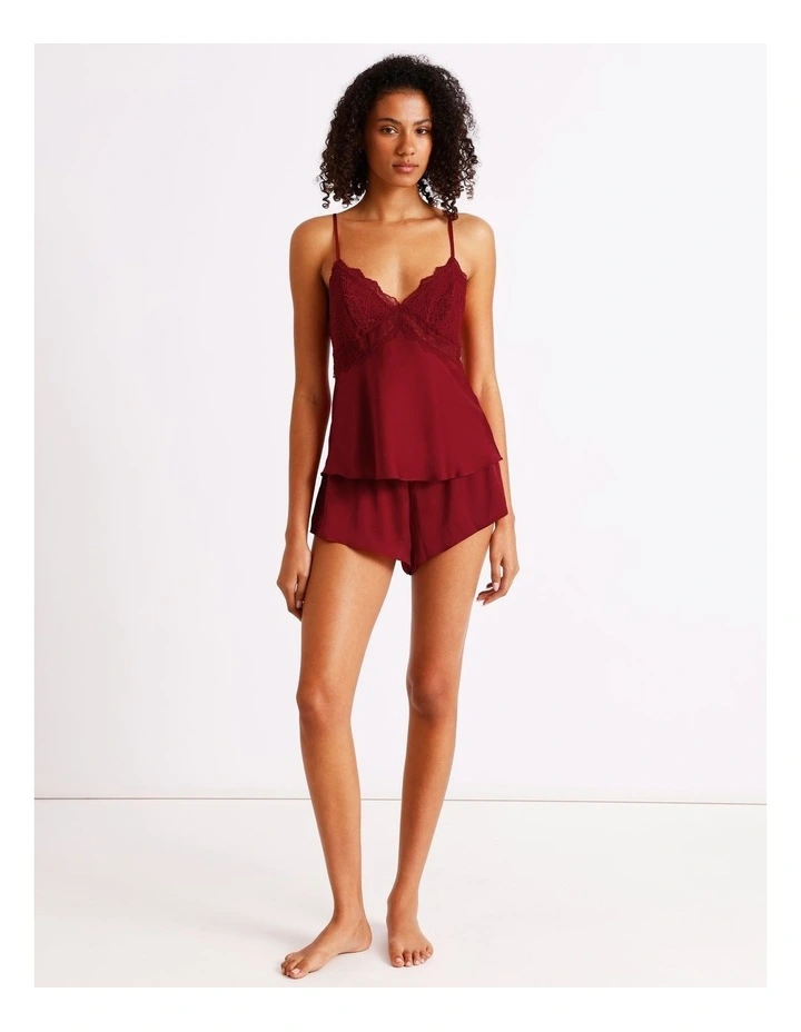 Luxe Satin Lace Bodice Cami Boxer Set in Chilli Red image 3