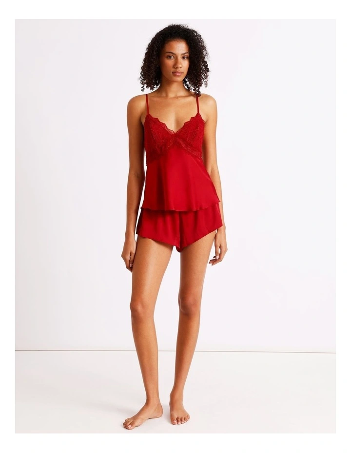 Luxe Satin Lace Bodice Cami Boxer Set in Chilli Red image 3