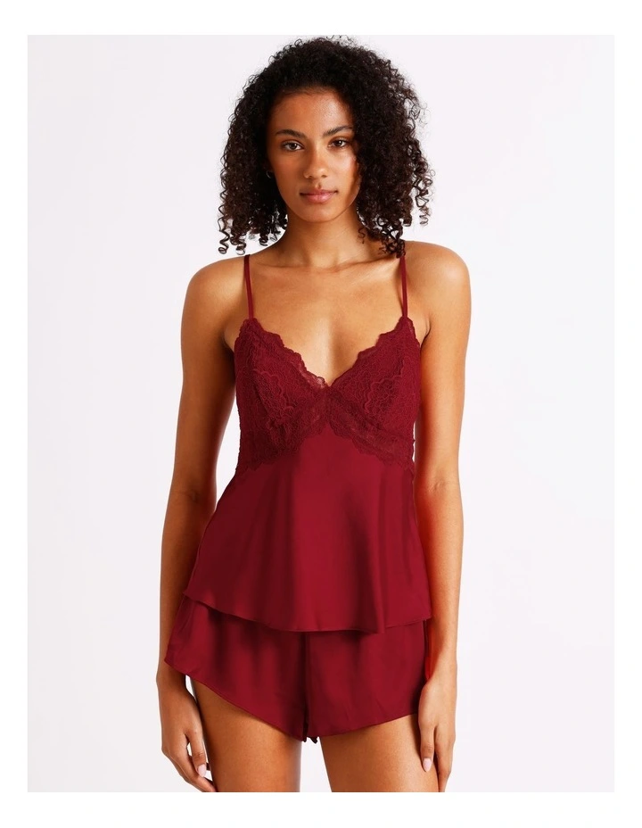 Luxe Satin Lace Bodice Cami Boxer Set in Chilli Red image 5