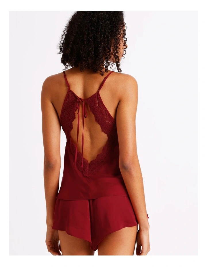 Luxe Satin Lace Bodice Cami Boxer Set in Chilli Red image 6