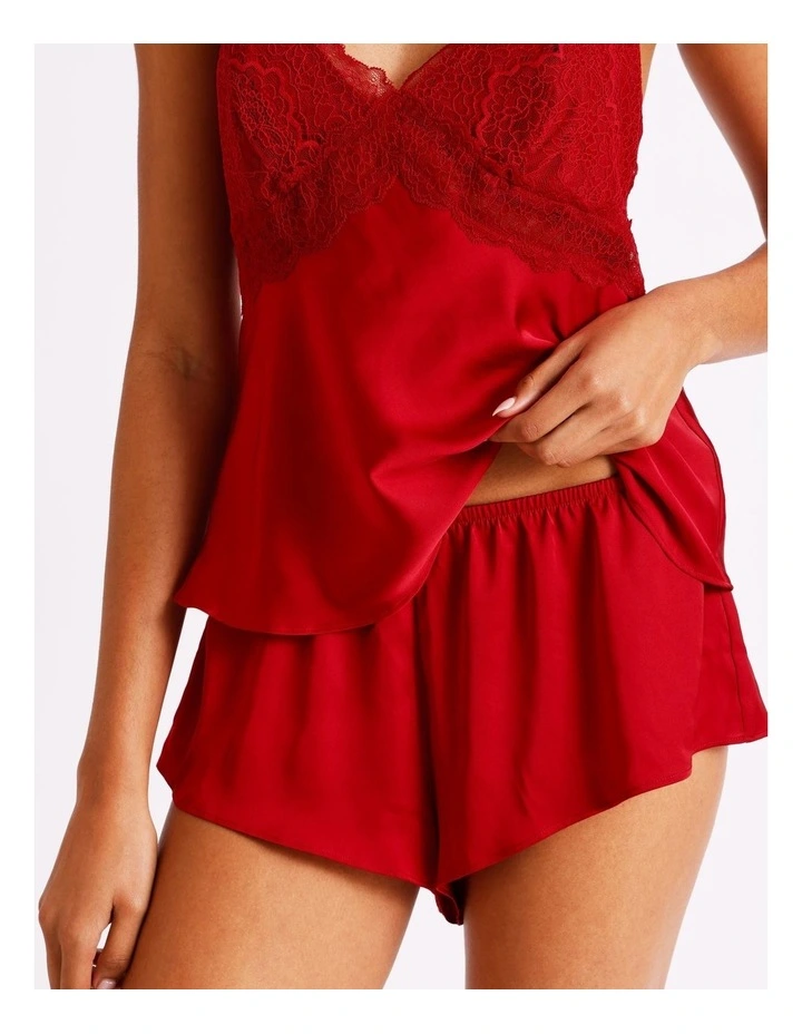 Luxe Satin Lace Bodice Cami Boxer Set in Chilli Red image 7