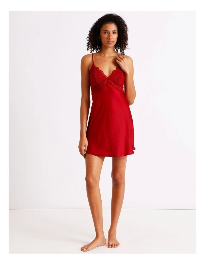 Luxe Satin Lace Bodice Chemise in Chilli Red image 1