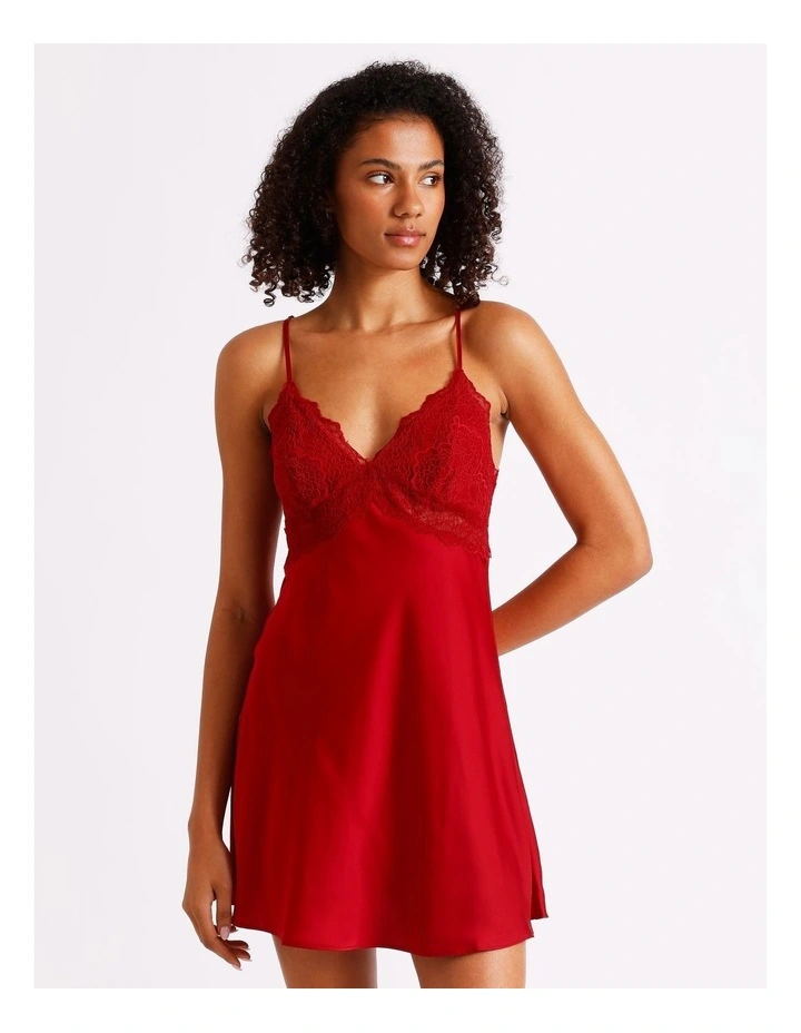 Luxe Satin Lace Bodice Chemise in Chilli Red image 2