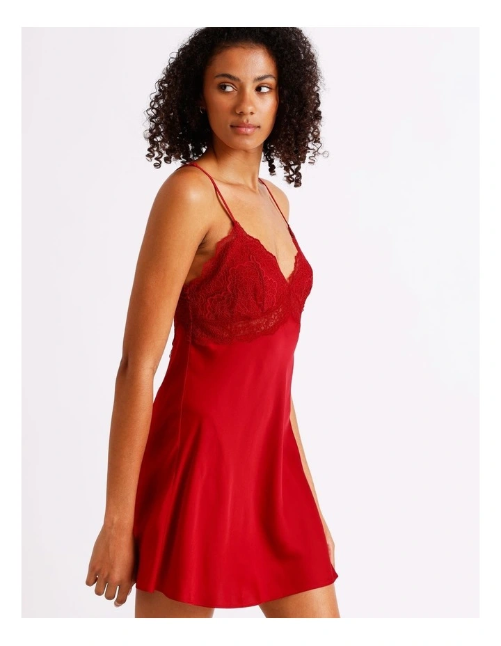 Luxe Satin Lace Bodice Chemise in Chilli Red image 3