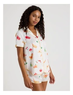 Luxe Satin Binding Short Sleeve Short PJ Set in Summer Fruit Print
