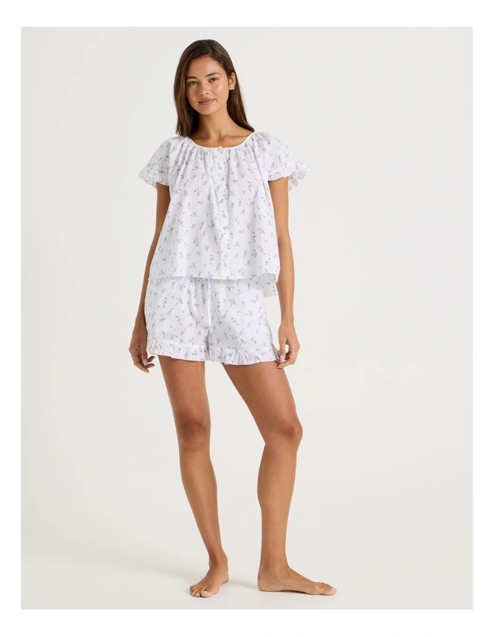 Divine Frill Sleeve Short PJ Set in Ditsy White Floral Print image 1