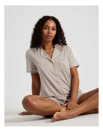 Pure Comfort Short Sleeve Short PJ Set in Malt Marle