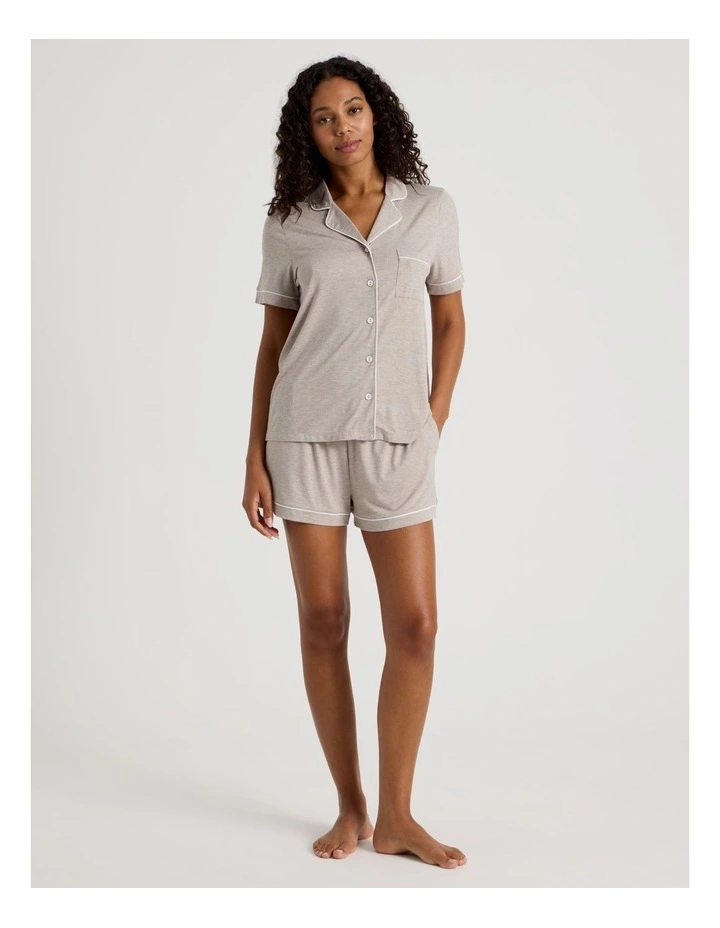 Pure Comfort Short Sleeve Short PJ Set in Malt Marle image 2