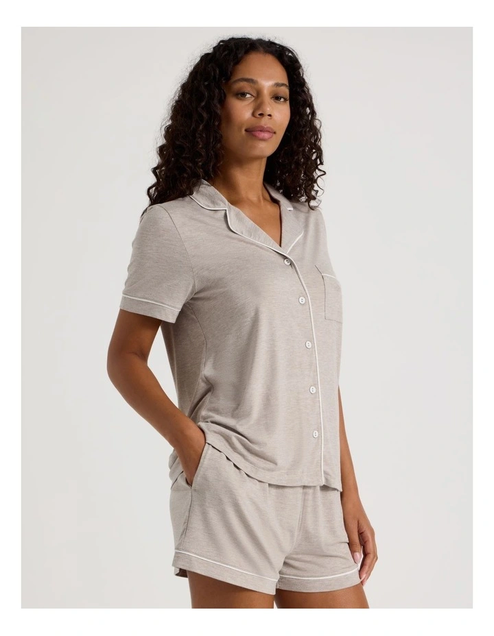 Pure Comfort Short Sleeve Short PJ Set in Malt Marle image 3