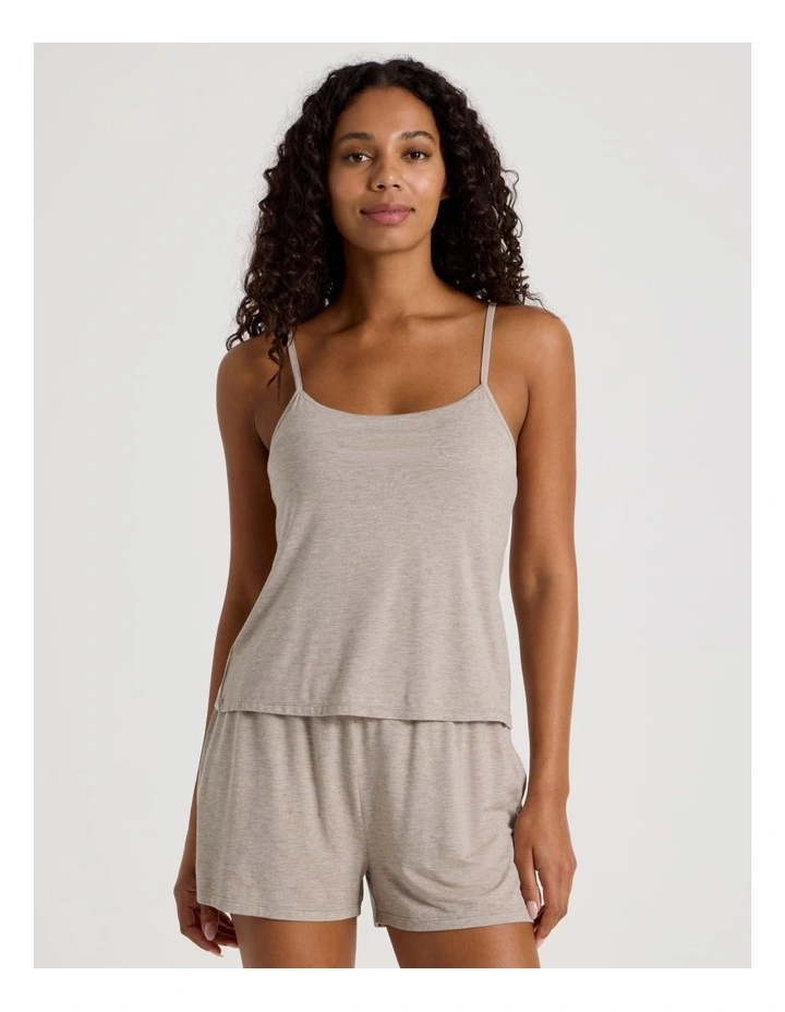 Pure Comfort Crochet Edge Cami Boxer Set in Malt Marle image 2