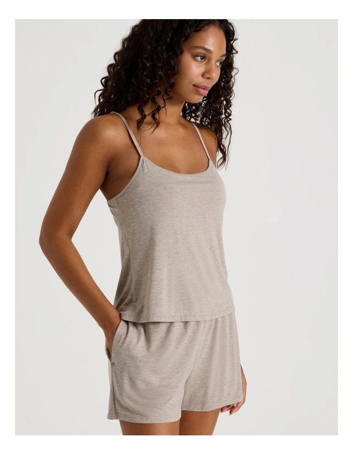 Pure Comfort Crochet Edge Cami Boxer Set in Malt Marle image 3