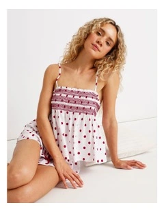 Lola Woven Shirred Cami Boxer Set in Chilli Red Spot Print