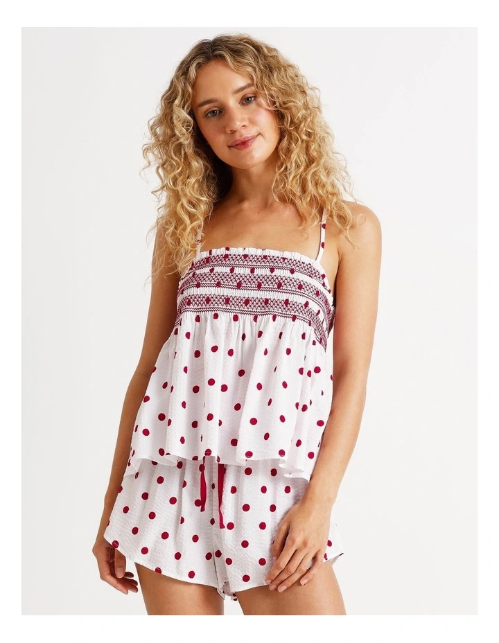 Lola Woven Shirred Cami Boxer Set in Chilli Red Spot Print image 2