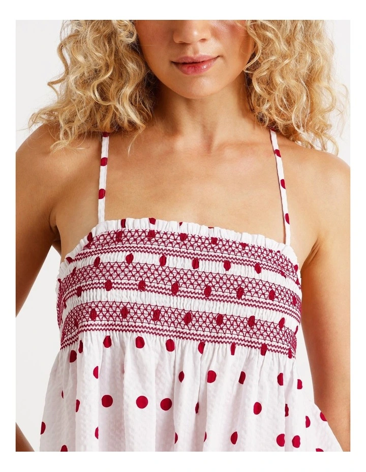 Lola Woven Shirred Cami Boxer Set in Chilli Red Spot Print image 5