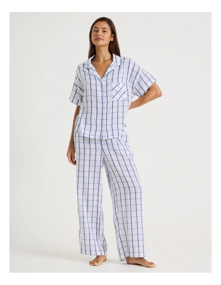Divine Cheesecloth Short Sleeve PJ Set in White Window Check Print image 1