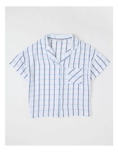 Divine Cheesecloth Short Sleeve PJ Set in White Window Check Print