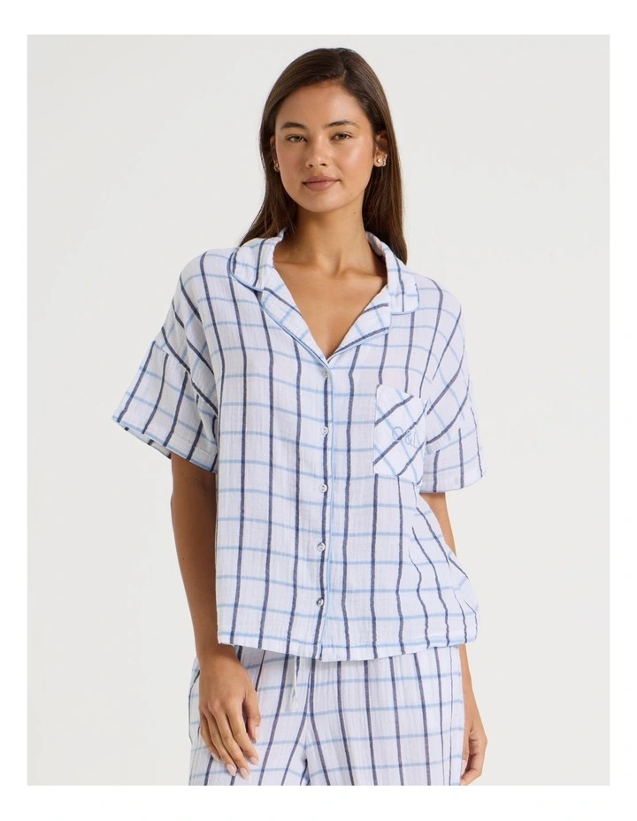 Divine Cheesecloth Short Sleeve PJ Set in White Window Check Print image 2