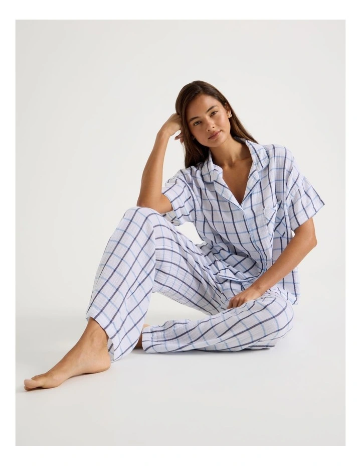 Divine Cheesecloth Short Sleeve PJ Set in White Window Check Print image 3