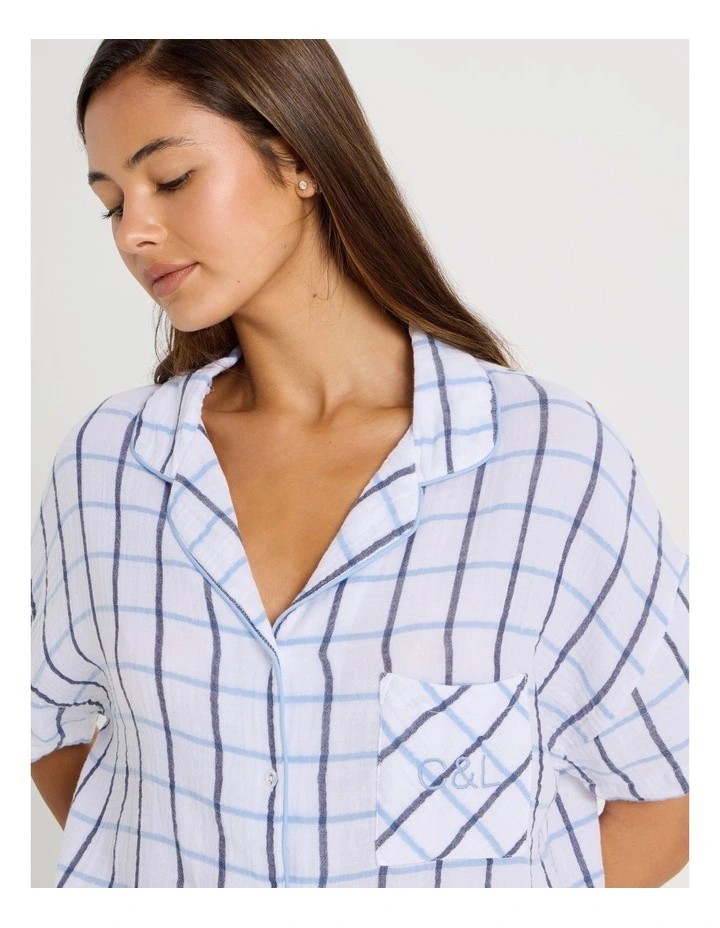Divine Cheesecloth Short Sleeve PJ Set in White Window Check Print image 5