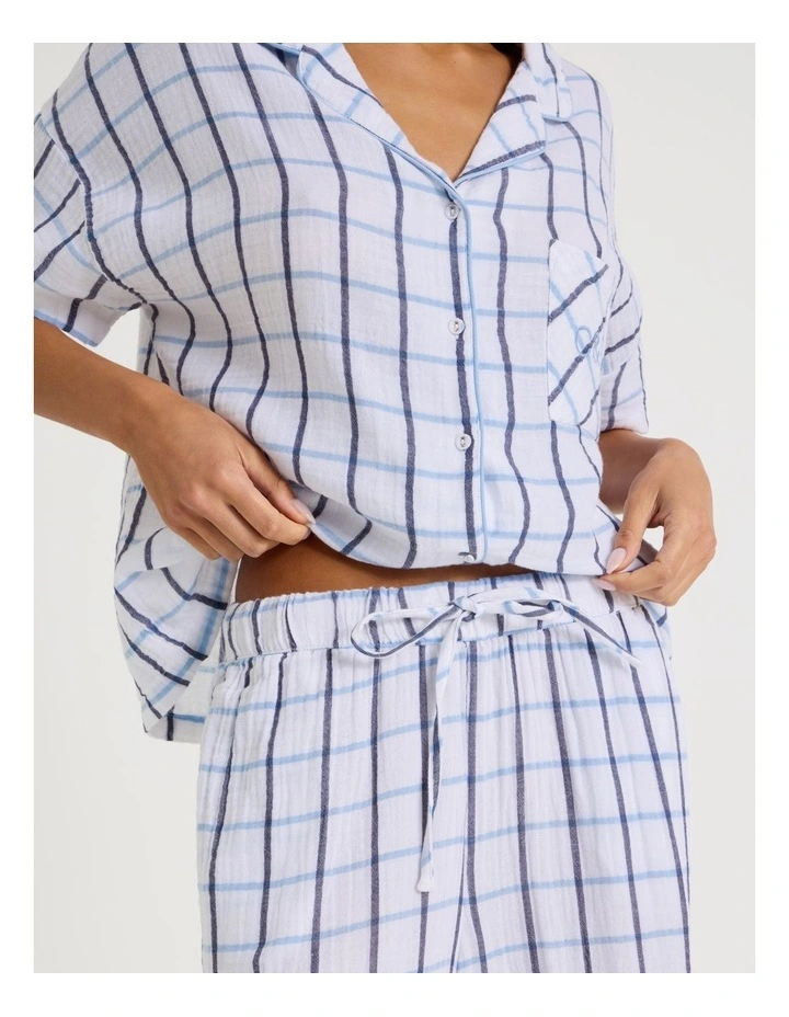 Divine Cheesecloth Short Sleeve PJ Set in White Window Check Print image 7