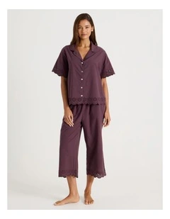Divine Broderie Short Sleeve 3/4 Pant PJ Set in Raisin