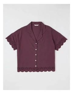 Divine Broderie Short Sleeve 3/4 Pant PJ Set in Raisin