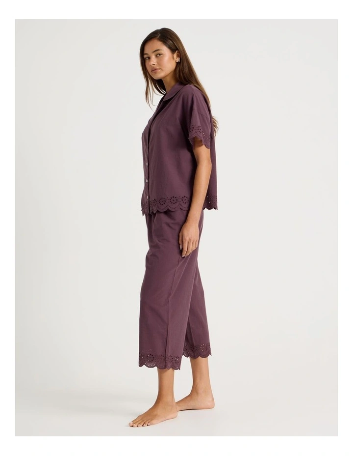 Divine Broderie Short Sleeve 3/4 Pant PJ Set in Raisin image 2