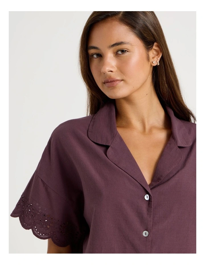 Divine Broderie Short Sleeve 3/4 Pant PJ Set in Raisin image 3