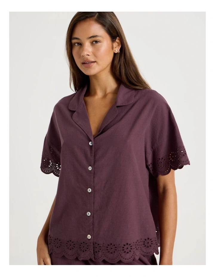Divine Broderie Short Sleeve 3/4 Pant PJ Set in Raisin image 4