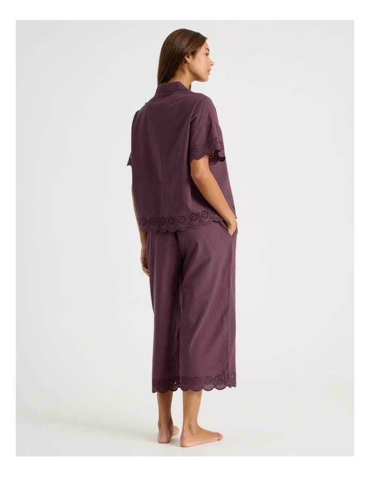 Divine Broderie Short Sleeve 3/4 Pant PJ Set in Raisin image 6